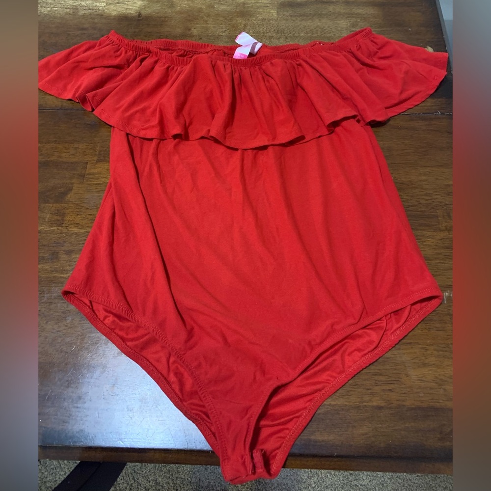 Off Shoulder red bodysuit